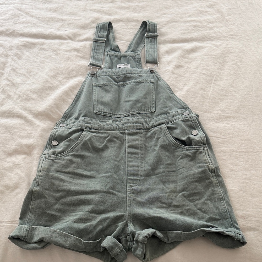 WeWoreWhat Olive Green Denim Short Overalls Romper